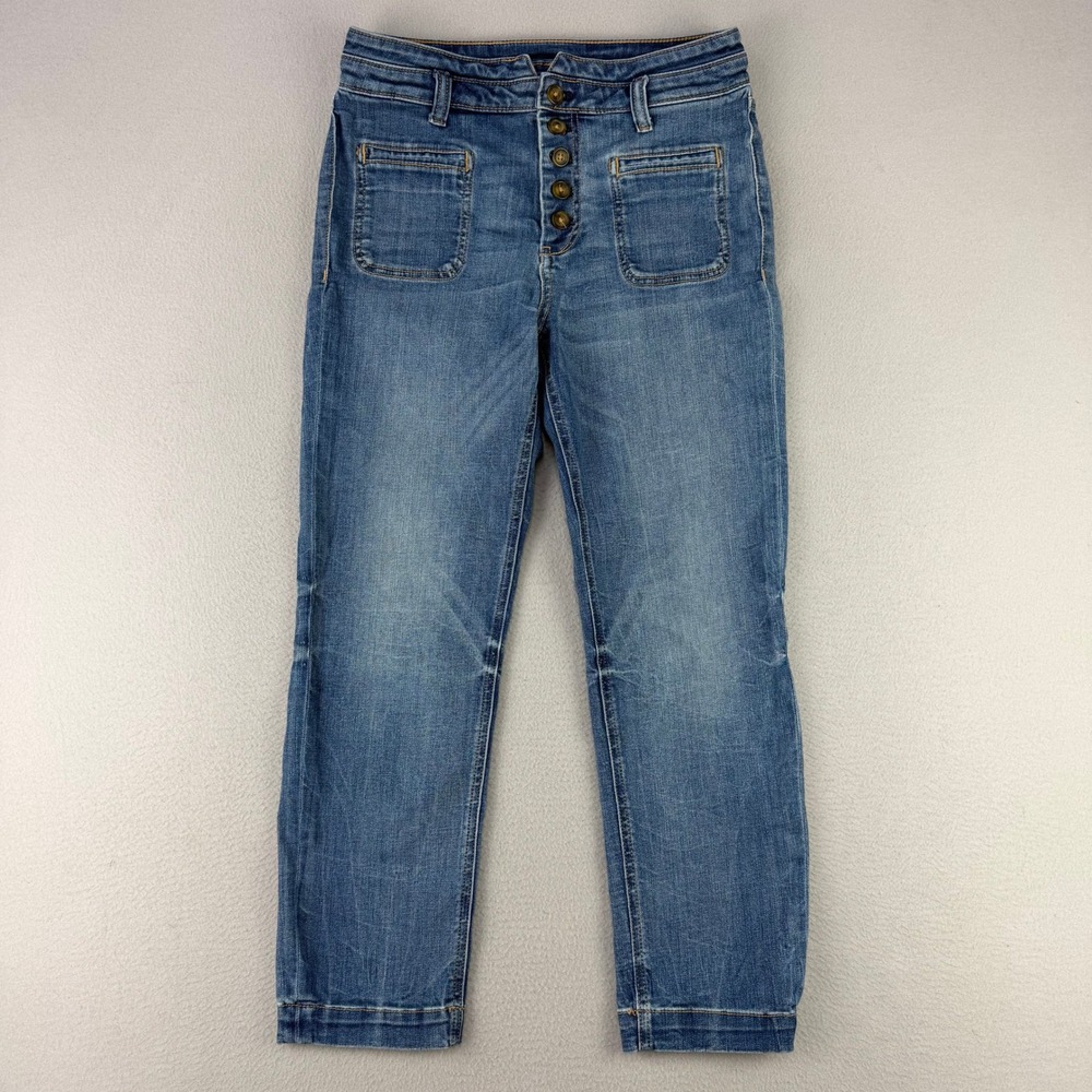 Pilcro Anthropologie High-Rise Slim Jeans Women 28 Blue Button Fly Patch Pocket